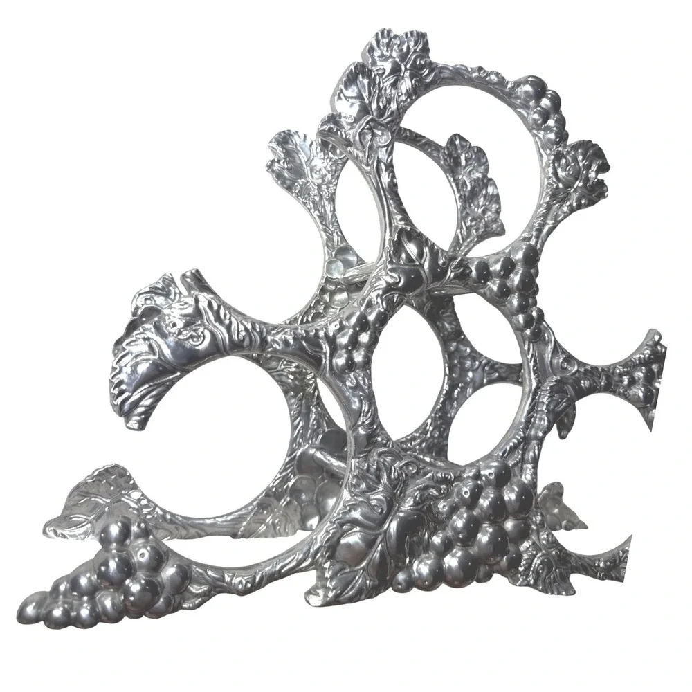2004 ARTHUR COURT Cast Aluminum Grapes 6 WINE BOTTLE Rack Holder Retired‎ 11.5